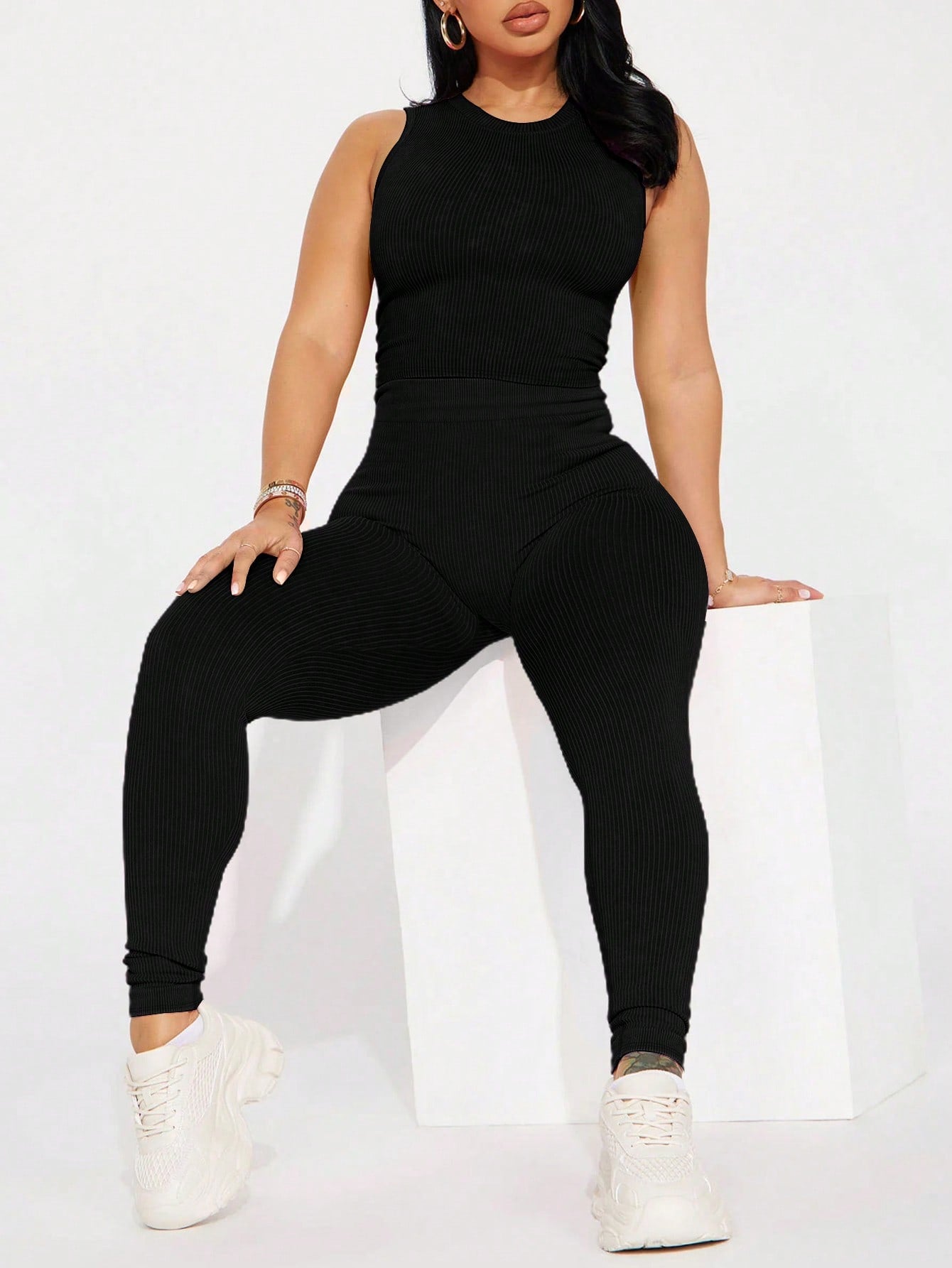 Casual Solid Color Slim Fit Vest And Long Pants Set, Spring/Summer