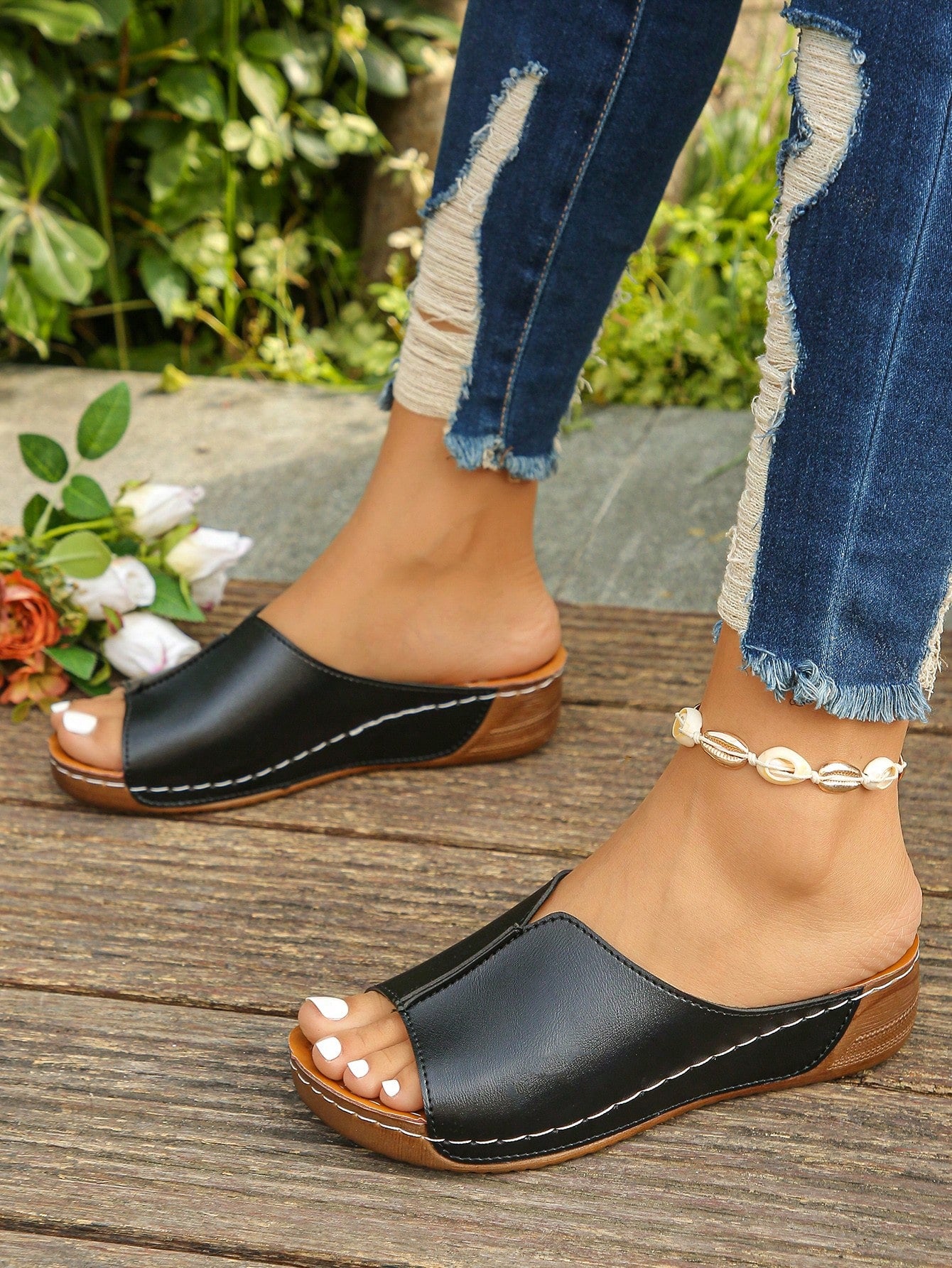 New Summer Casual Orange Open-Toe Sandals For Women, Sizes 35-45, Suitable For Daily And Outdoor Wear, Round-Toe Beach Shoes, With Soft Soles, Wedge Heels, And Thick Platforms, Perfect For Cross-Border Foreign Trade