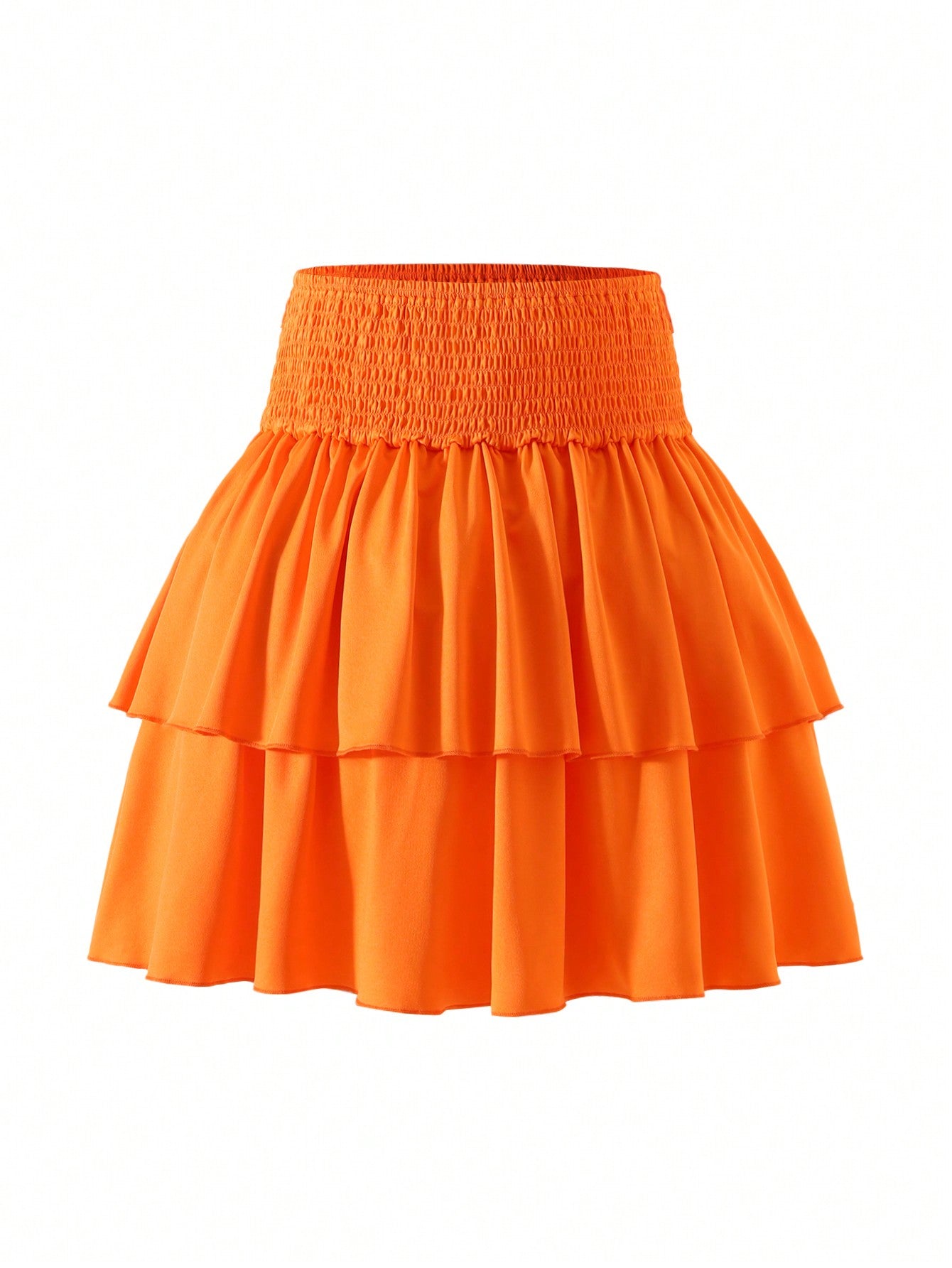 Teenage Girls' Black Double-Layered Short Skirt With Waist Tie, Spring/Summer