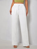 Ladies' Drawstring Waist Straight-Legged Long Pants, Casual Solid Color