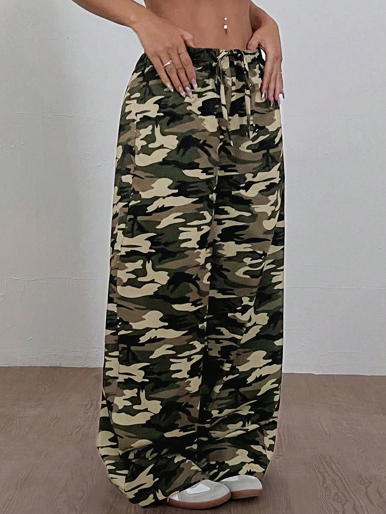 Women's Leopard Printed Drawstring Long Pants