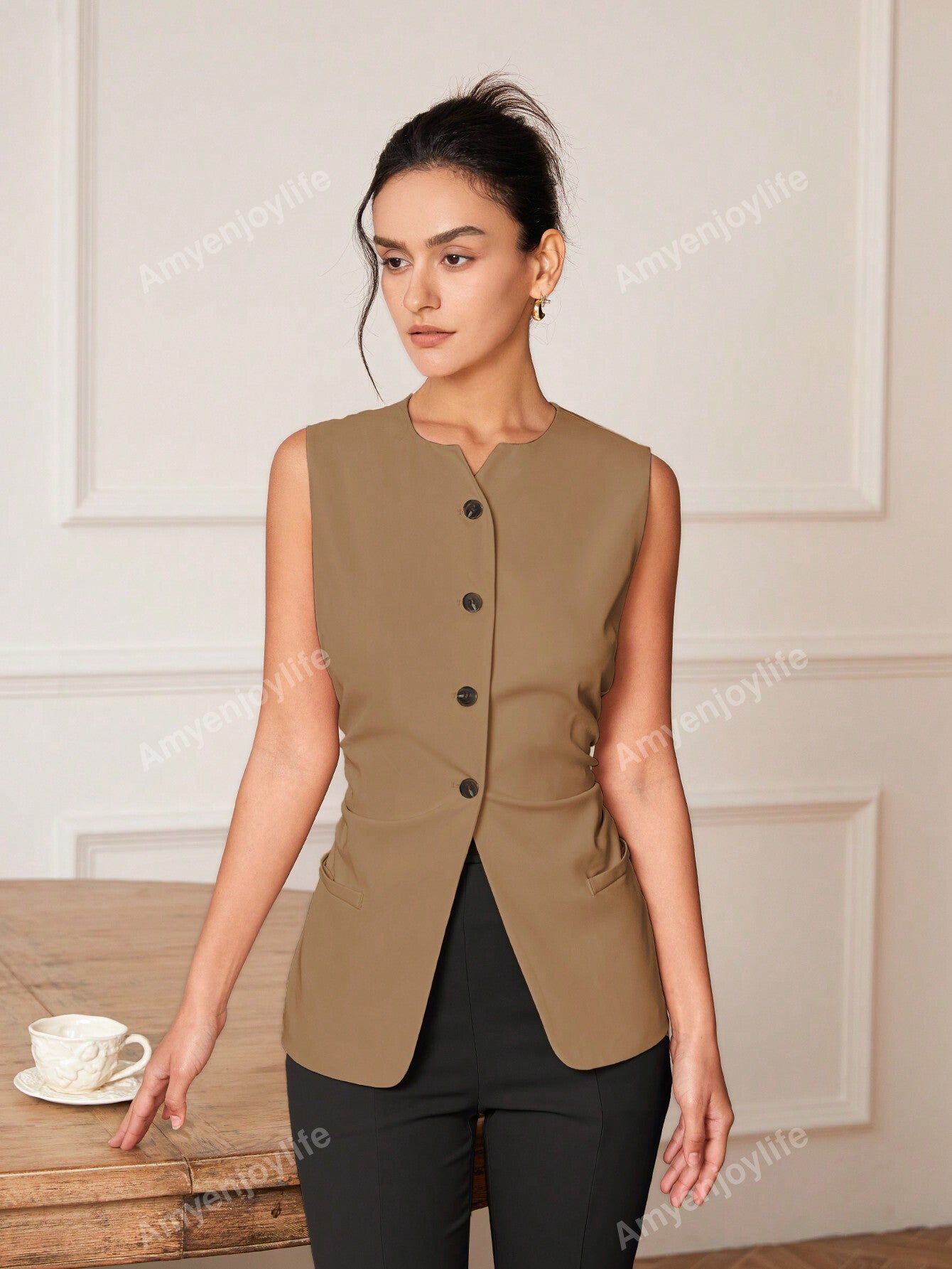 Ladies' Solid Color Simple Sleeveless Suit Vest, Daily Wear