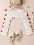 Tween Girl Casual And Fashionable Hollow-Out Flower Cover Up Jacket In Apricot Color