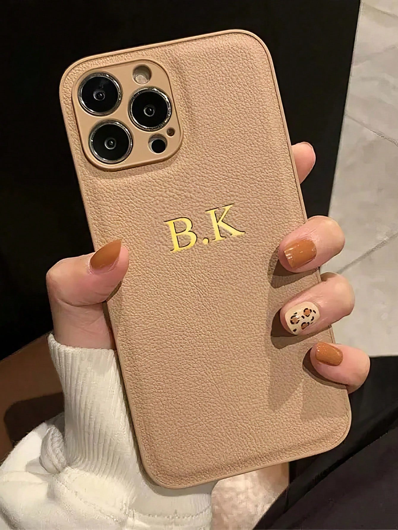 Customized Phone Case Compatible With Iphone 15 14 13 12 11 Pro Max 15 14 Plus Back Cover INS Luxury Korea Leather Shckproof Case Personalized Initials Name 3D DIY Engraved Gold Letters Hot Stamping Technology Leather Case Festival Gifts For Lover Friends