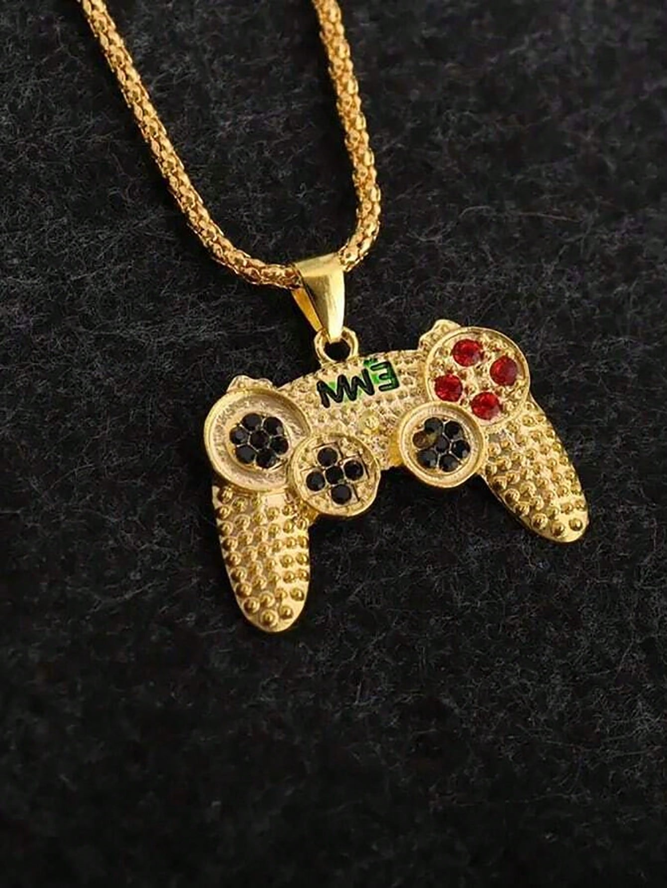 Trendy Boys' Game Controller Necklace -  Synthetic Stone, Sporty Casual Accessory, Perfect Gamer Gift
