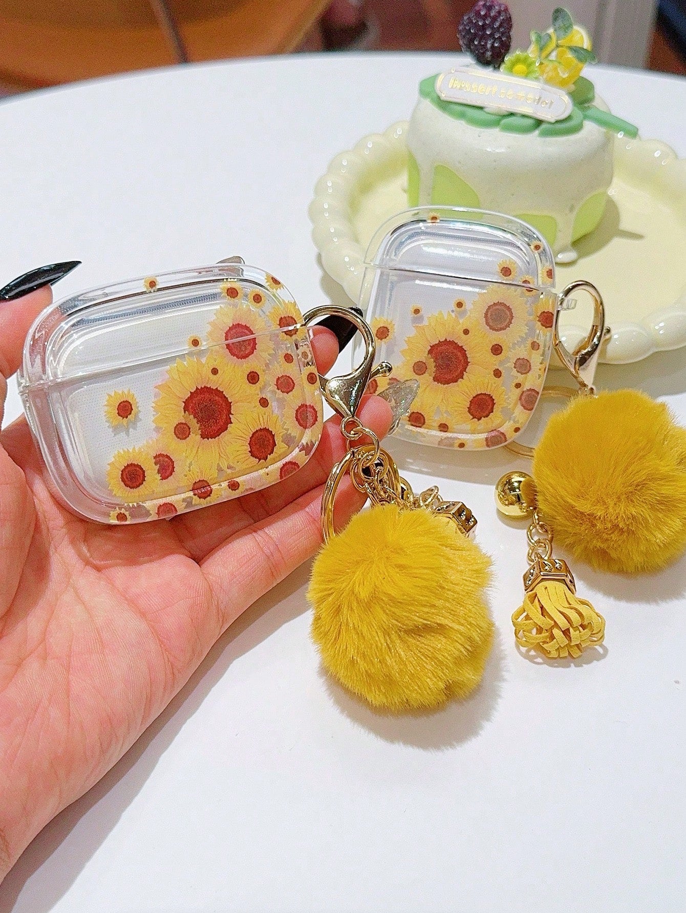 Pink Summer Transparent Cherry Blossom Protective Case Compatible With Airpods Pro 3 / Airpods Pro 2 / Airpods 3, With Floral Pendant For Girls