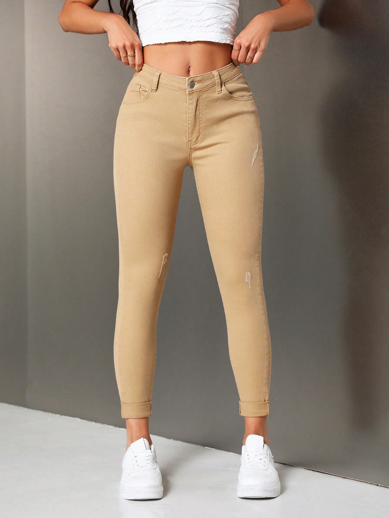 Casual Slim Fit Skinny Jeans In Solid Color