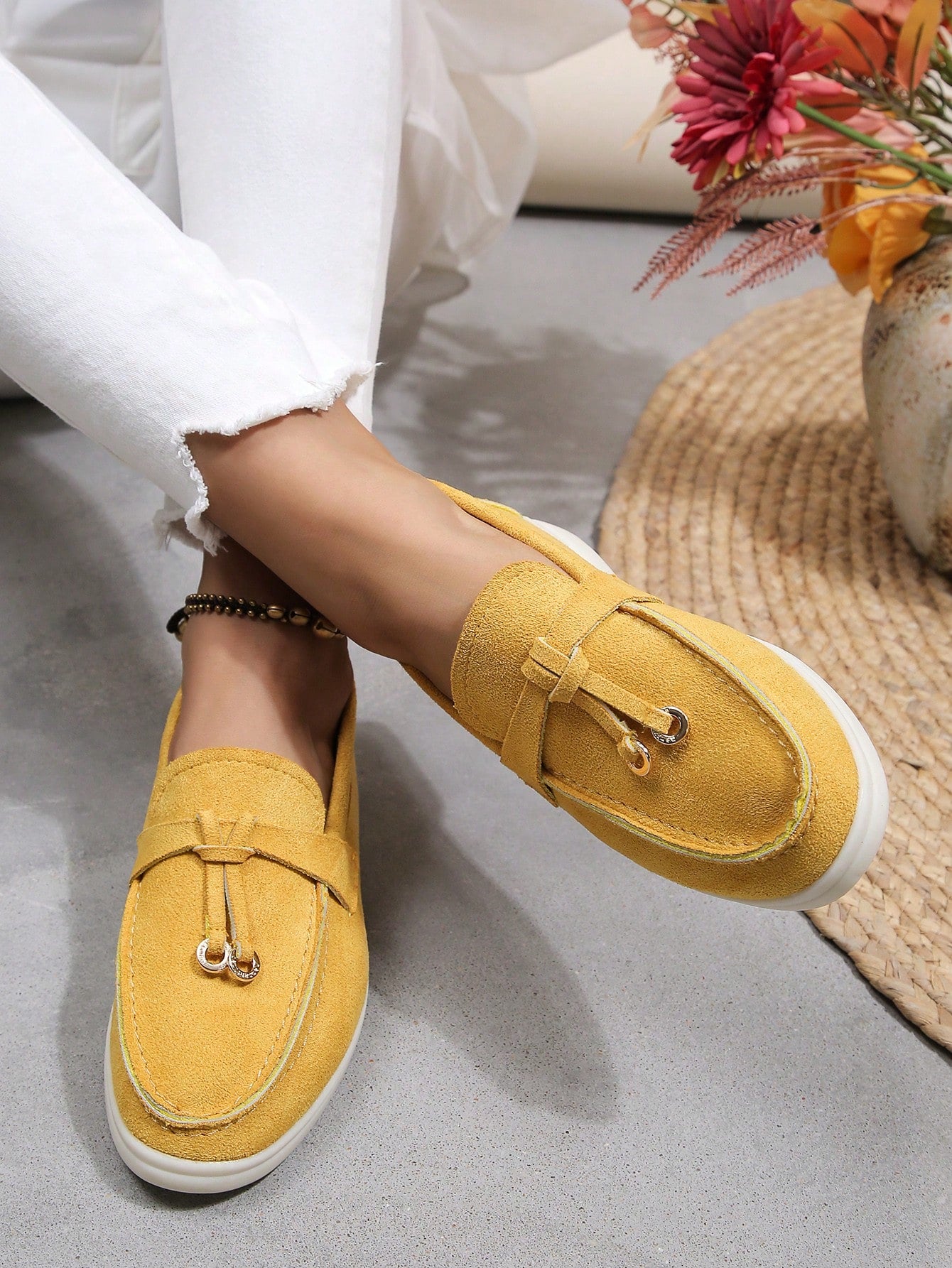 Women's Comfortable And Fashionable Solid Color Round Toe Slip-On Loafers, Multiple Colors Available, Green, Soft And Comfortable Flat Shoes For Casual Wear