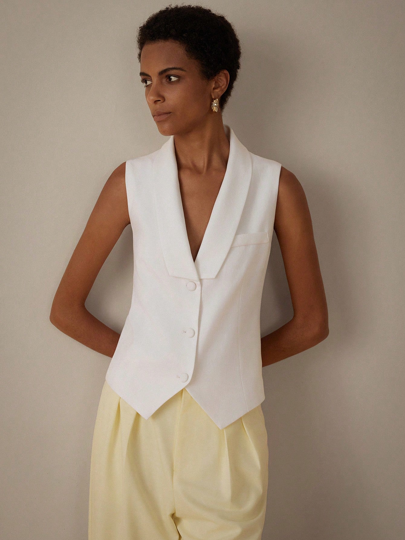 BIZwear Solid Color Asymmetric Design Vest, Perfect For Workplace Commute And Casual Wear, Exuding Elegant And Sophisticated OL Style