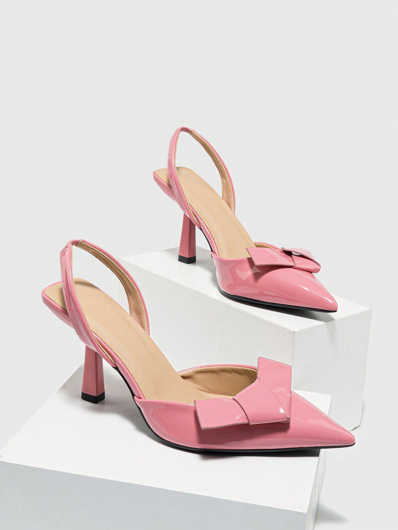Women Bow Detail Decorated Solid Color Pointed Toe Stiletto High Heels, Elegant And Versatile For Daily Wear, Parties And Commutes, Nude PU High Heels