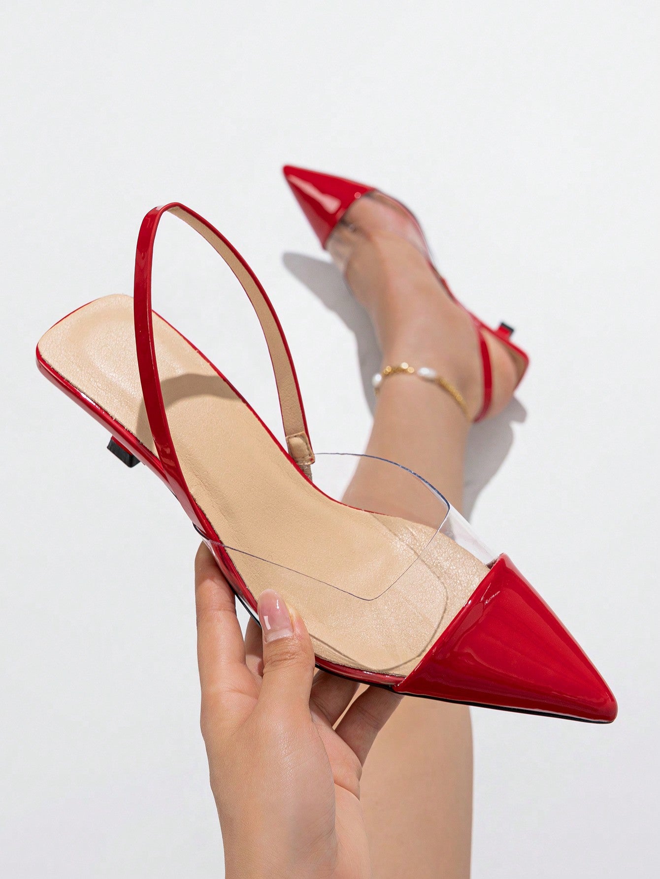 Women's Color Block Pointed Toe Backless Shoes, Minimalistic Style All-Match Shoes For Daily & Outdoor Wear, Suitable For Spring & Summer, Champagne-Colored High Heels