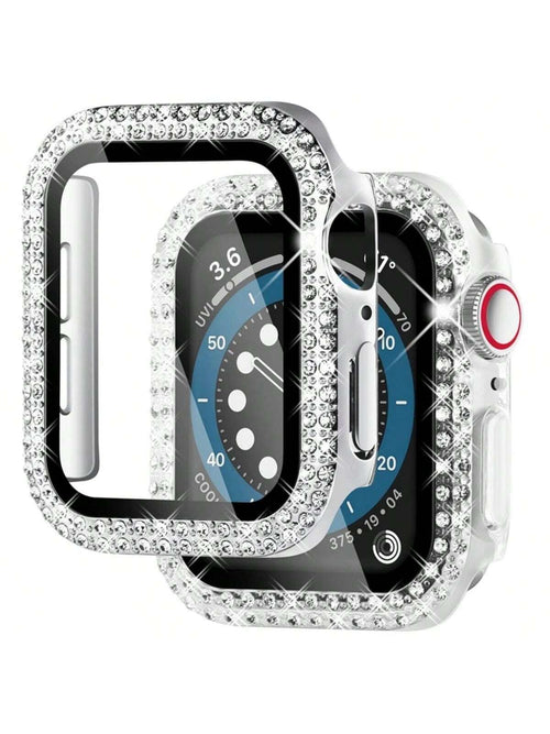 1PC Rose Gold Diamond Cover Compatible With Apple Watch Case 45mm 41mm 44mm 40mm 44 Mm Tempered Glass Bumper Screen Protector Apple Watch Series 9 7 SE 6 8 5