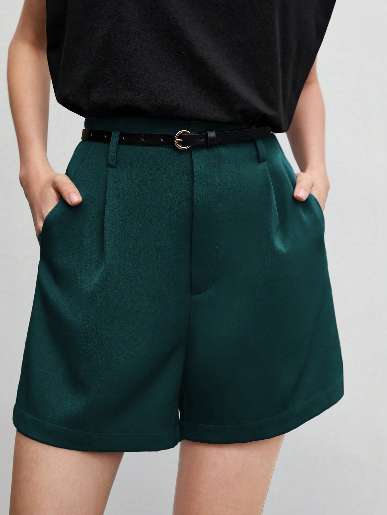 BIZwear Fold Pleated Solid Shorts Workwear