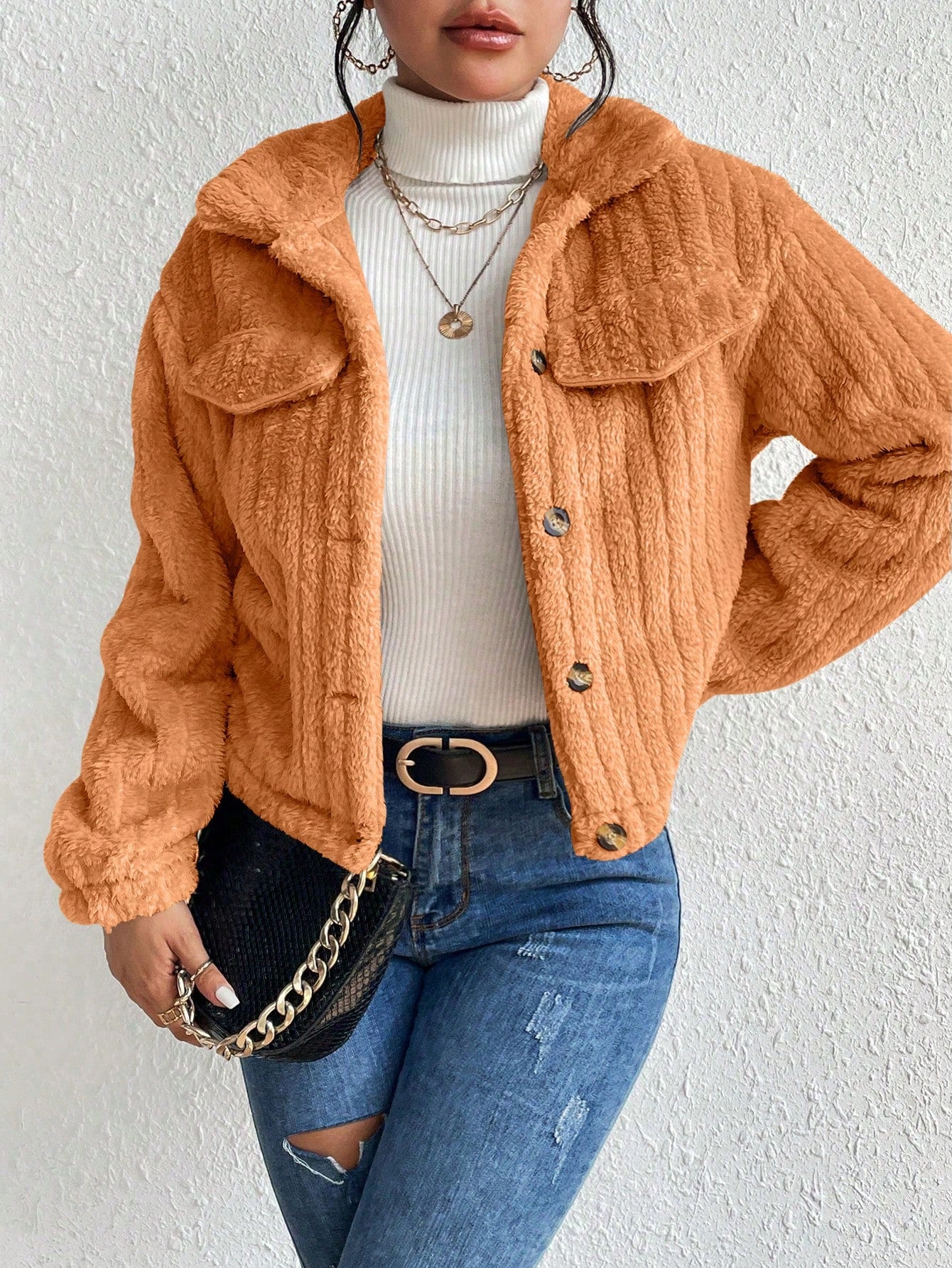 Solid Color Front Button Casual Long Sleeve Jacket
