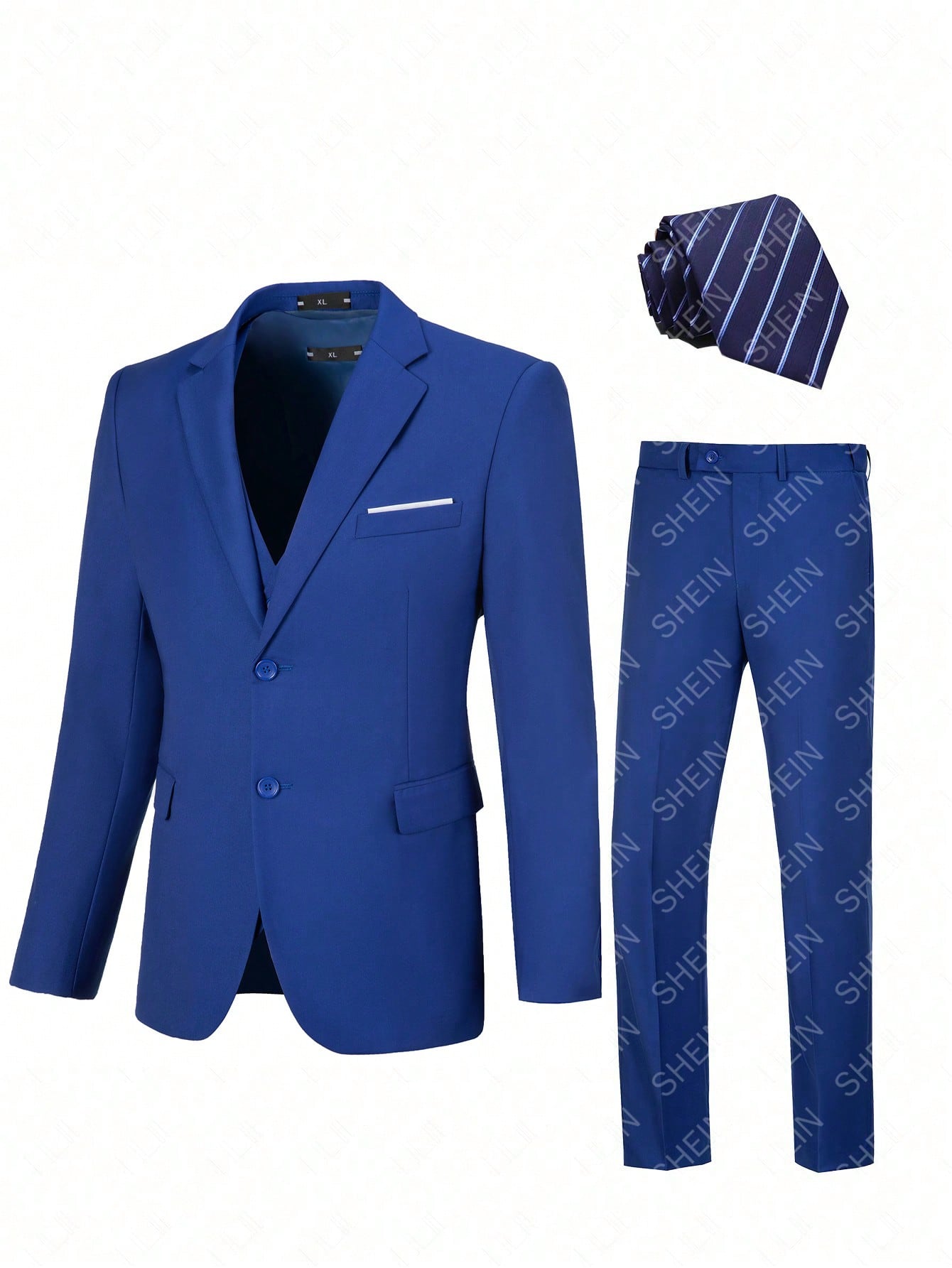 Men Single Breasted Blazer & Suit Pants & Tie & Waistcoat