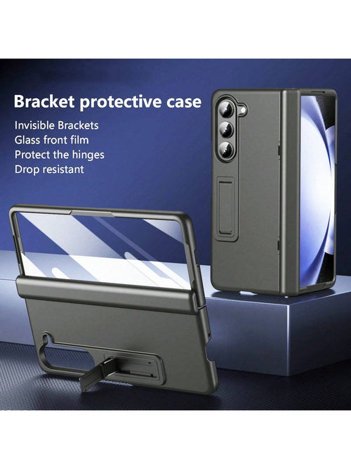 1 Pc Red  Cell Phone Case Wallet Compatible With Samsung Galaxy Z Fold 5 Case With Hinge Protection, Full Body Case With Built-In Magnetic Kickstand & Screen Protector Galaxy Z Fold 4 Heavy Duty Rugged Hard PC Phone For Galaxy Z Fold 3 /Galaxy Z Fold6 [Fu