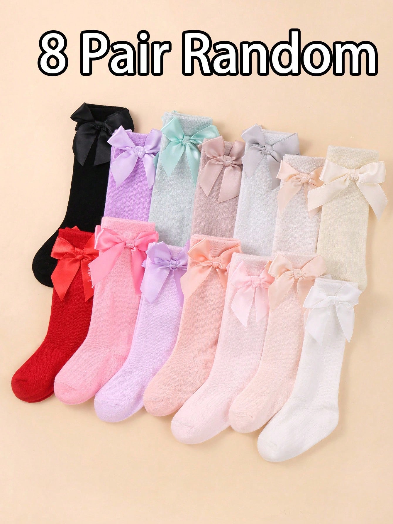 10 Pairs/Set Random Color Cute Bow Decorative Socks For Baby Girls Toddler Cute Socks