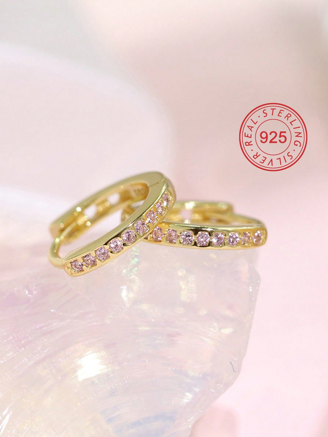 1pair 925 Silver Low Allergy Inlaid Pink Zirconia Circular Children's Earrings Gift Boxed With Blessing Card, Gift For Kids, Young Girls, Friends Birthday Gift