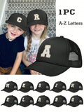 1pc Kids' 26 Alphabet Printed Trucker Cap, Fashionable Casual Hat, Suitable For Boys And Girls For School, Daily Wear