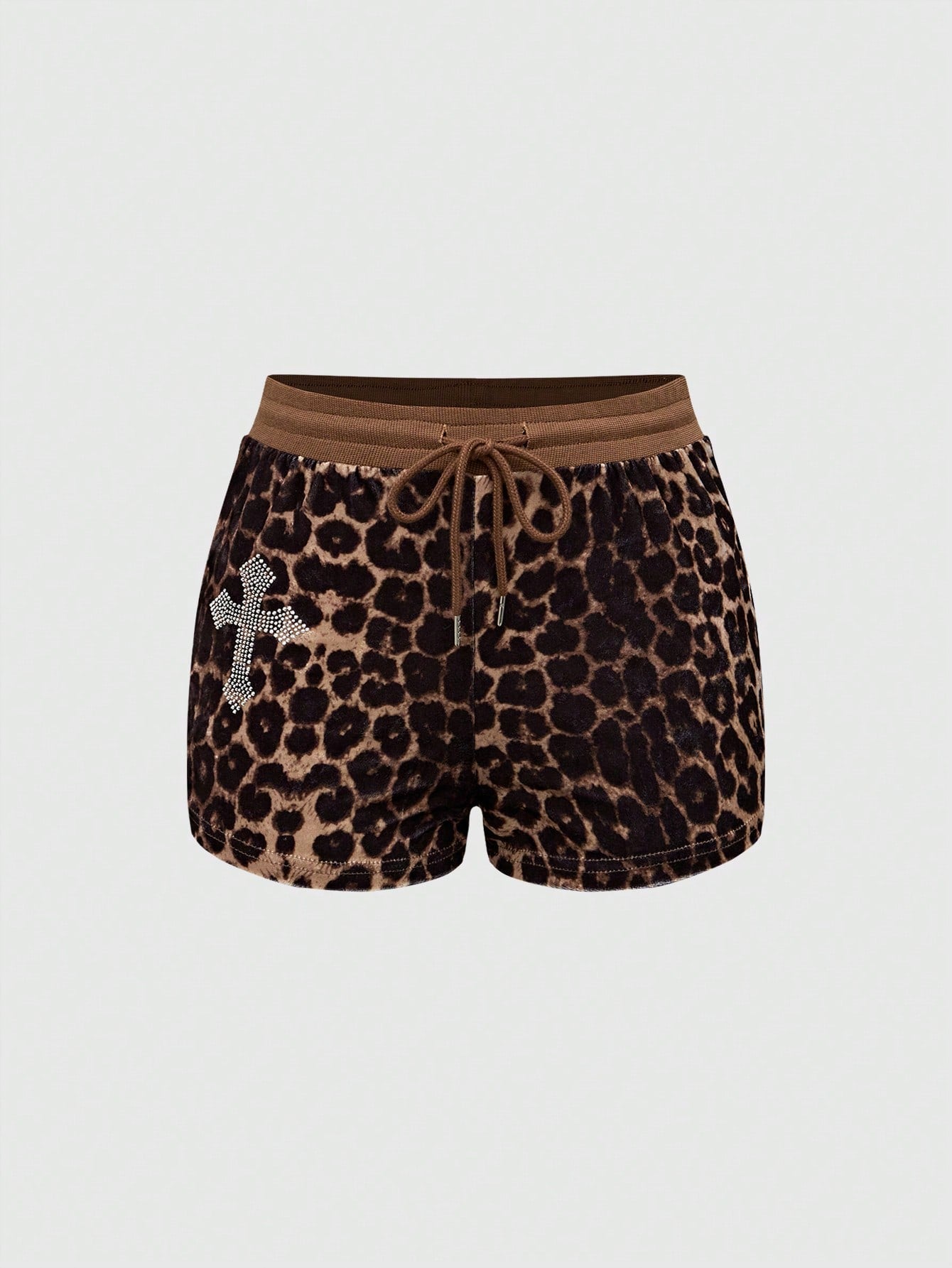Punk Cross Rhinestone Drawstring Waist Velvet Shorts