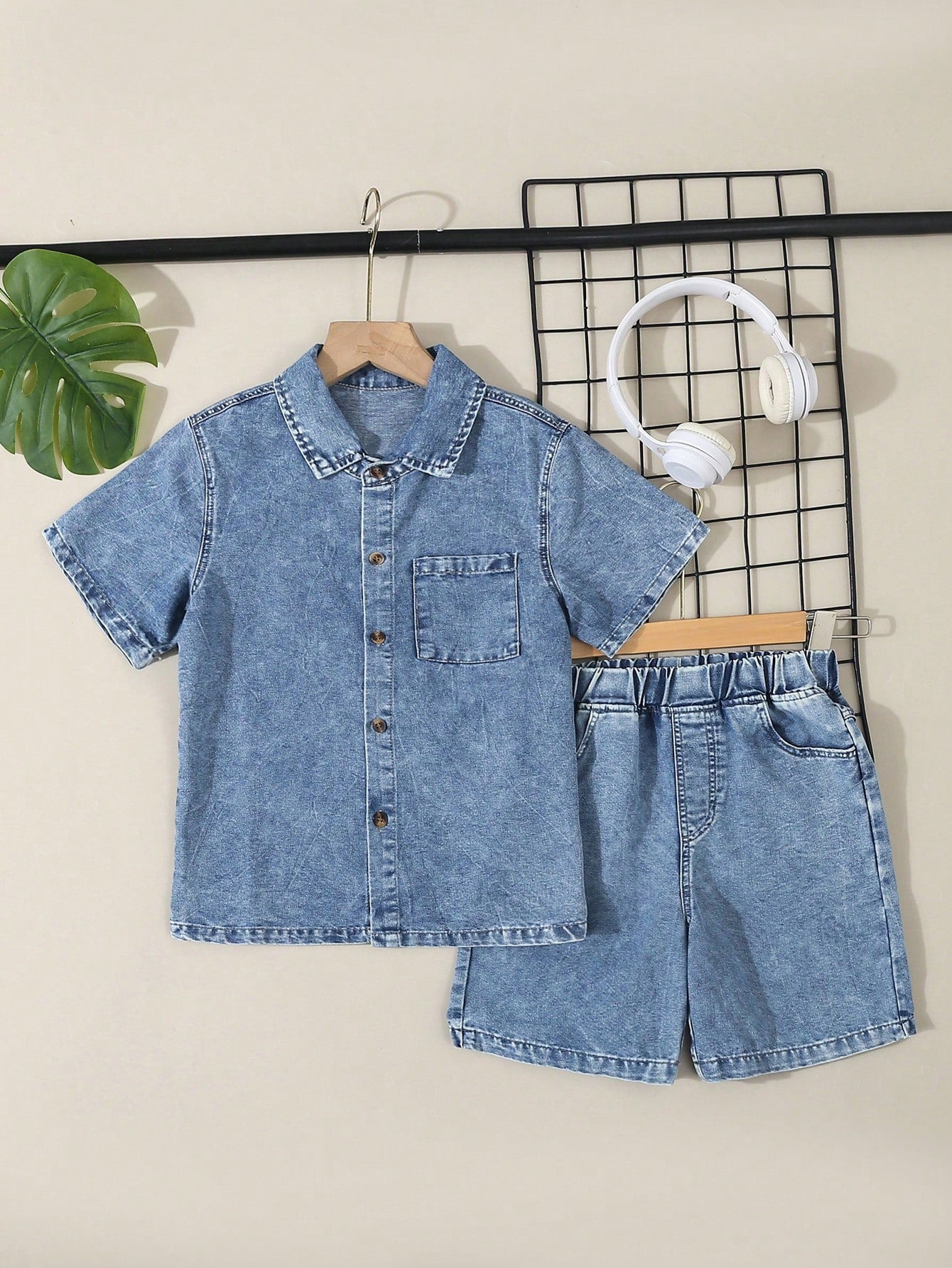 Tween Boys' Casual Comfortable Solid Color Short Sleeve Shirt And Shorts Set With Front Pocket, For Summer