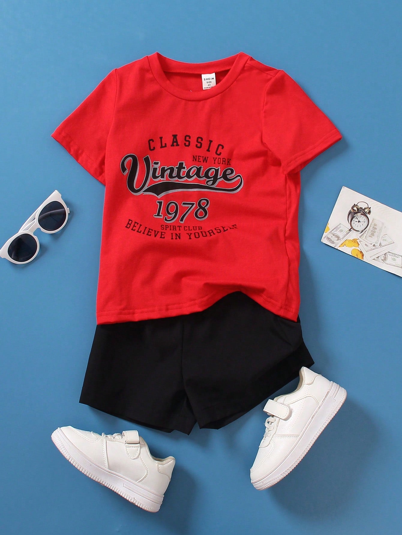2pcs/Set Young Boys' Casual Letter Print Crew Neck Short Sleeve T-Shirt And Loose Shorts Set, Slogan Graphic, Color Block Design, Suitable For Spring Autumn, Sports, Casual, Daily Wear, Travel, School, Outdoor