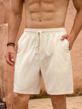 Vacaylife 1pc Men Beach Outfits Summer Vacation Woven Casual Surfing Seaside Beach Fit Hawaiian Linen Shorts Beachwear