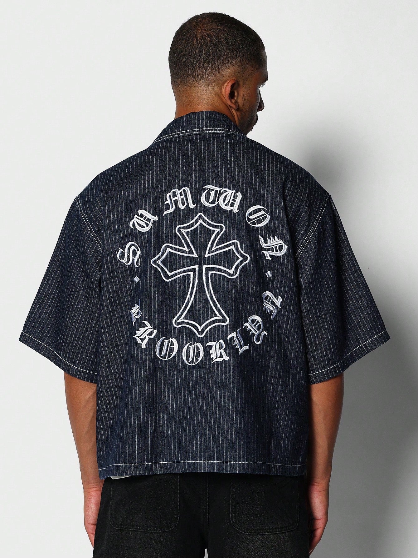 Denim Shirt With Back Embroidery College Ready