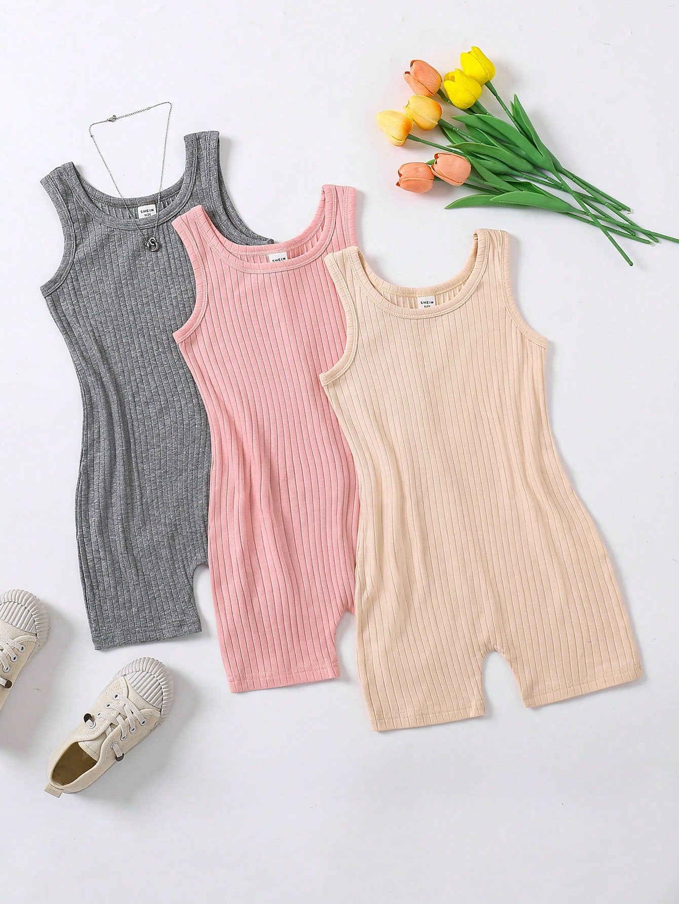 Young Girl Casual Basic Street Fashion Romper , Pack Of 3