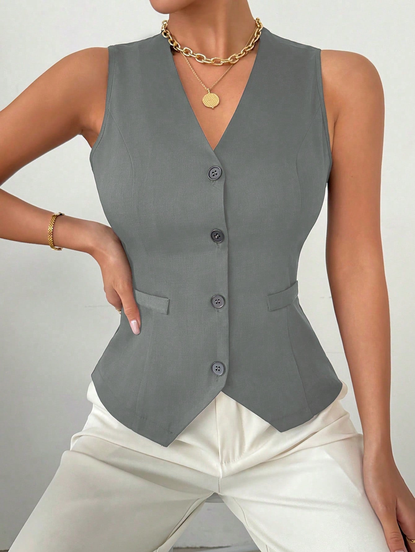 Black Short Vest Suit Jacket