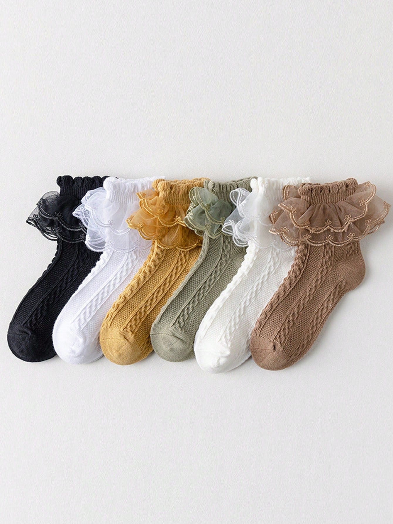 3 Pairs Solid Color Lace Princess Dance Party Socks For Children, Fashionable And Versatile