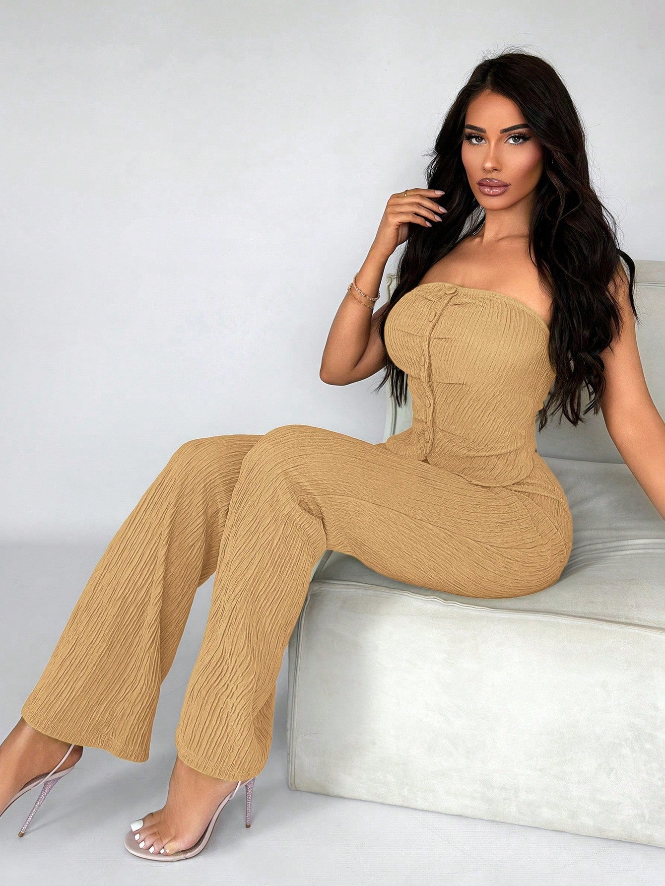 Commute Minimalist Office Simple Satin Sexy Elegant Party Top & Long Pants Set