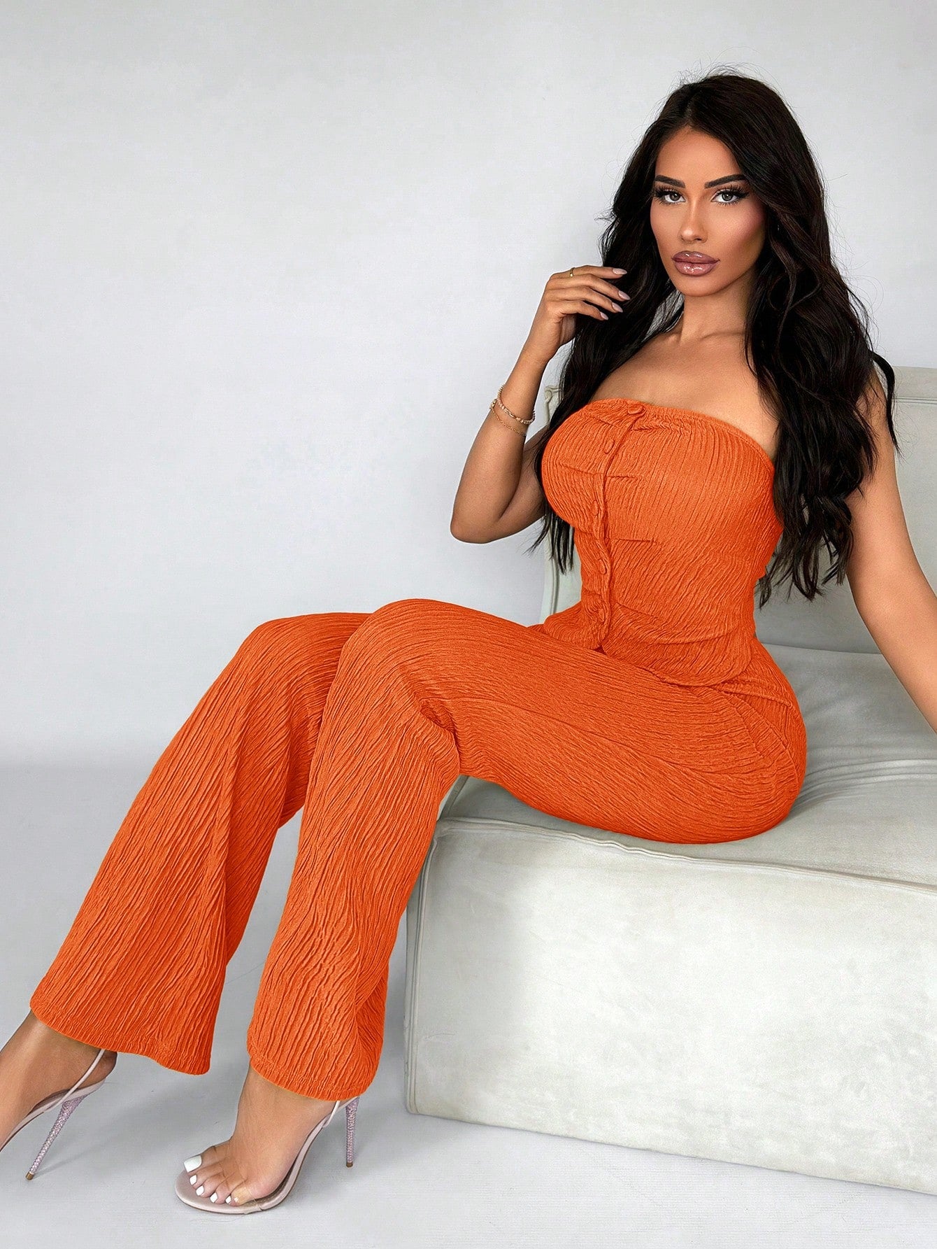 Commute Minimalist Office Simple Satin Sexy Elegant Party Top & Long Pants Set