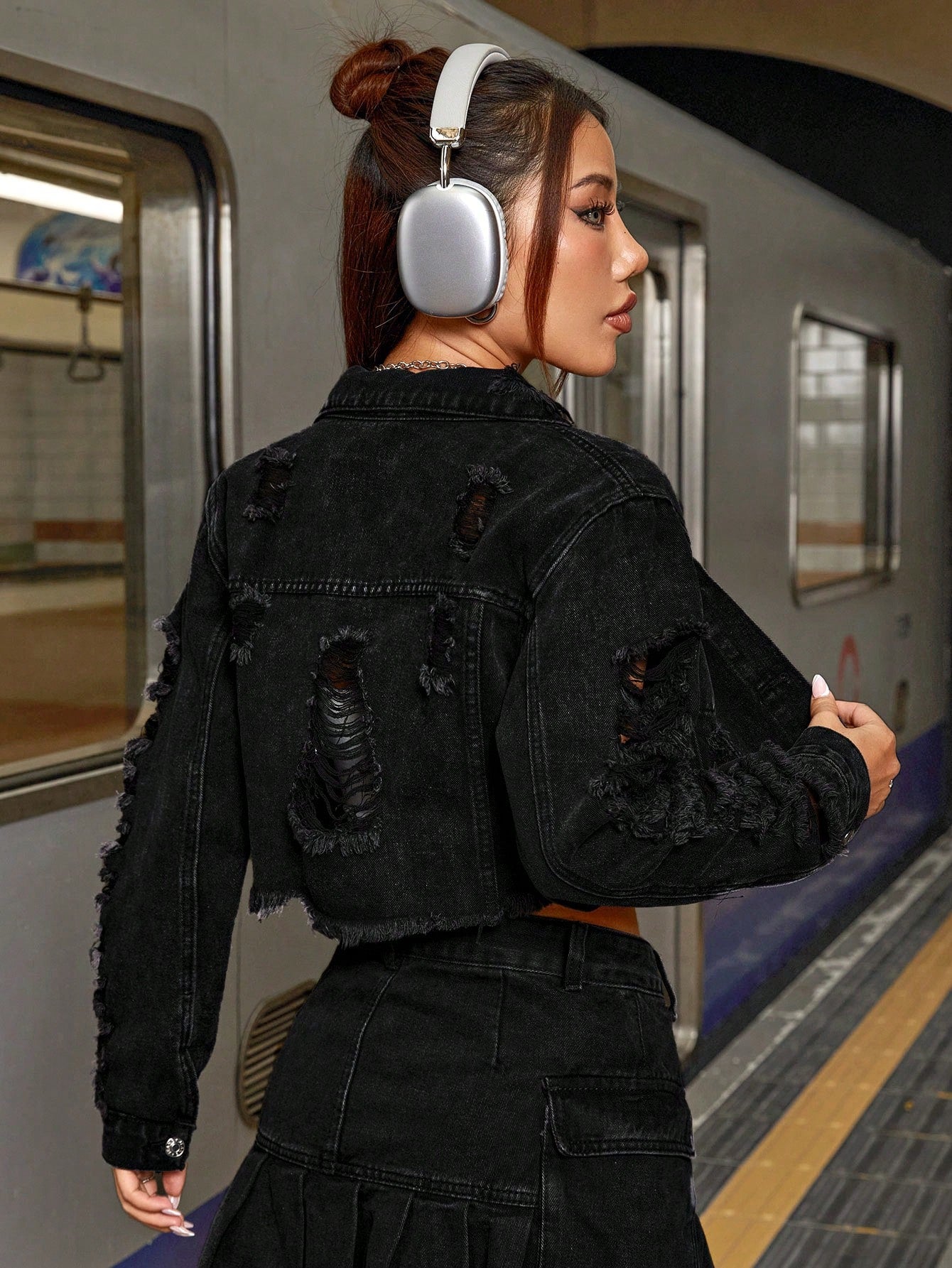 Ripped Raw Hem Denim Jacket