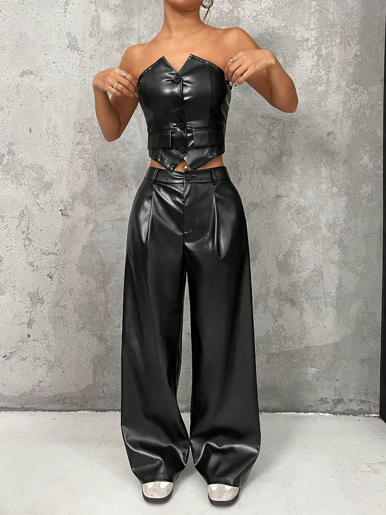 Women's Solid Color Front Button Asymmetrical Hem Top And Long Pants, Casual 2pcs/Set For Summer