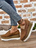 Women's Brown Suede Shallow Mouth Slip-On Thick Bottom Slope Heel Shoes, New Fashion Casual Waterproof Platform High Heeled Shoes, Suitable For Holiday And Spring Festival Outfit