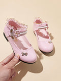 1pair Girls' Princess Shoes With Rhinestone, Soft Breathable Lightweight Leather Shoes, Low Heeled Dance Shoes, Suitable For Performance And Parties, All Seasons