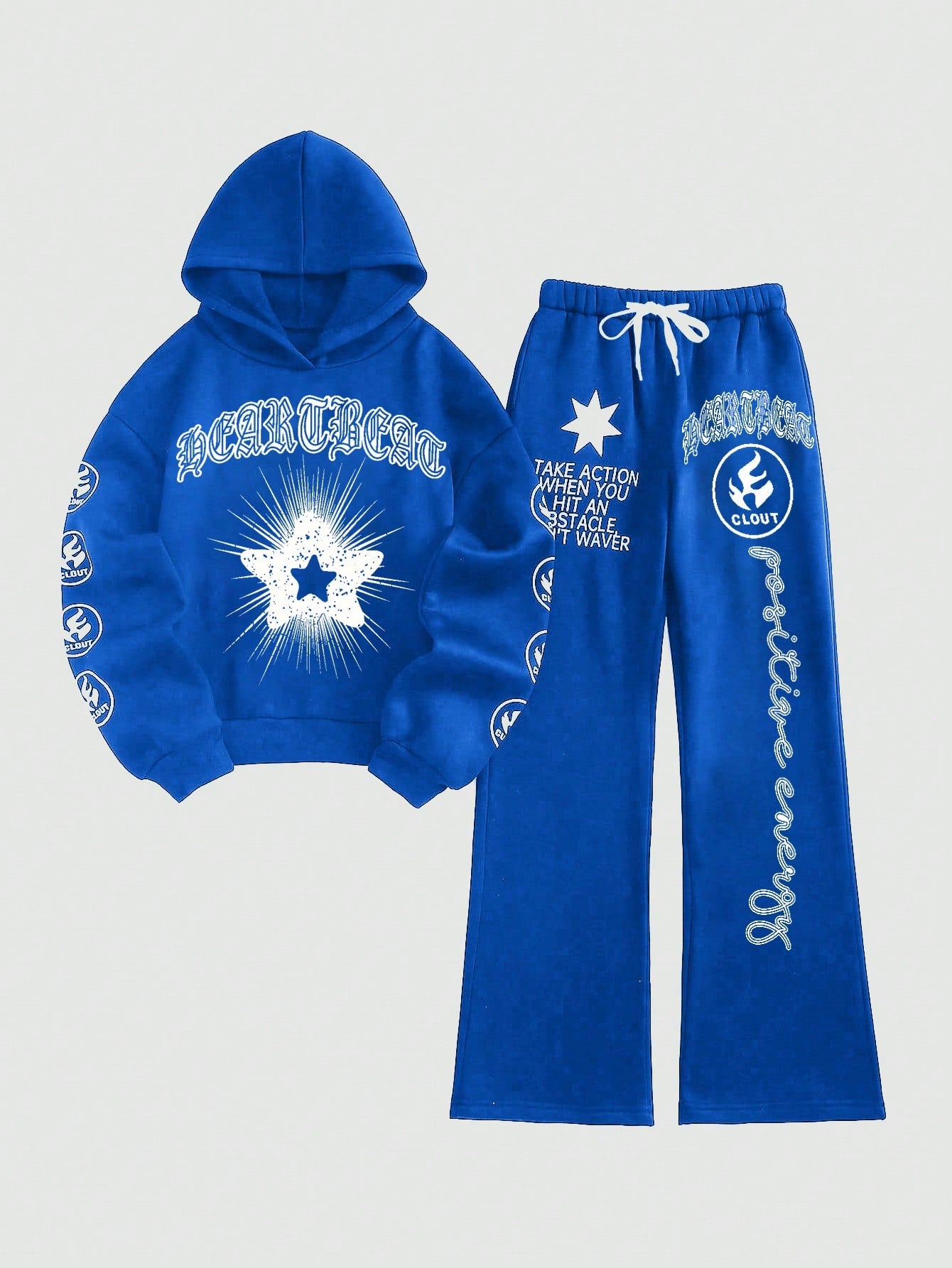 Coolane Letter And Star Printed Long Sleeve Hoodie And Drawstring Pants 2 Piece Set