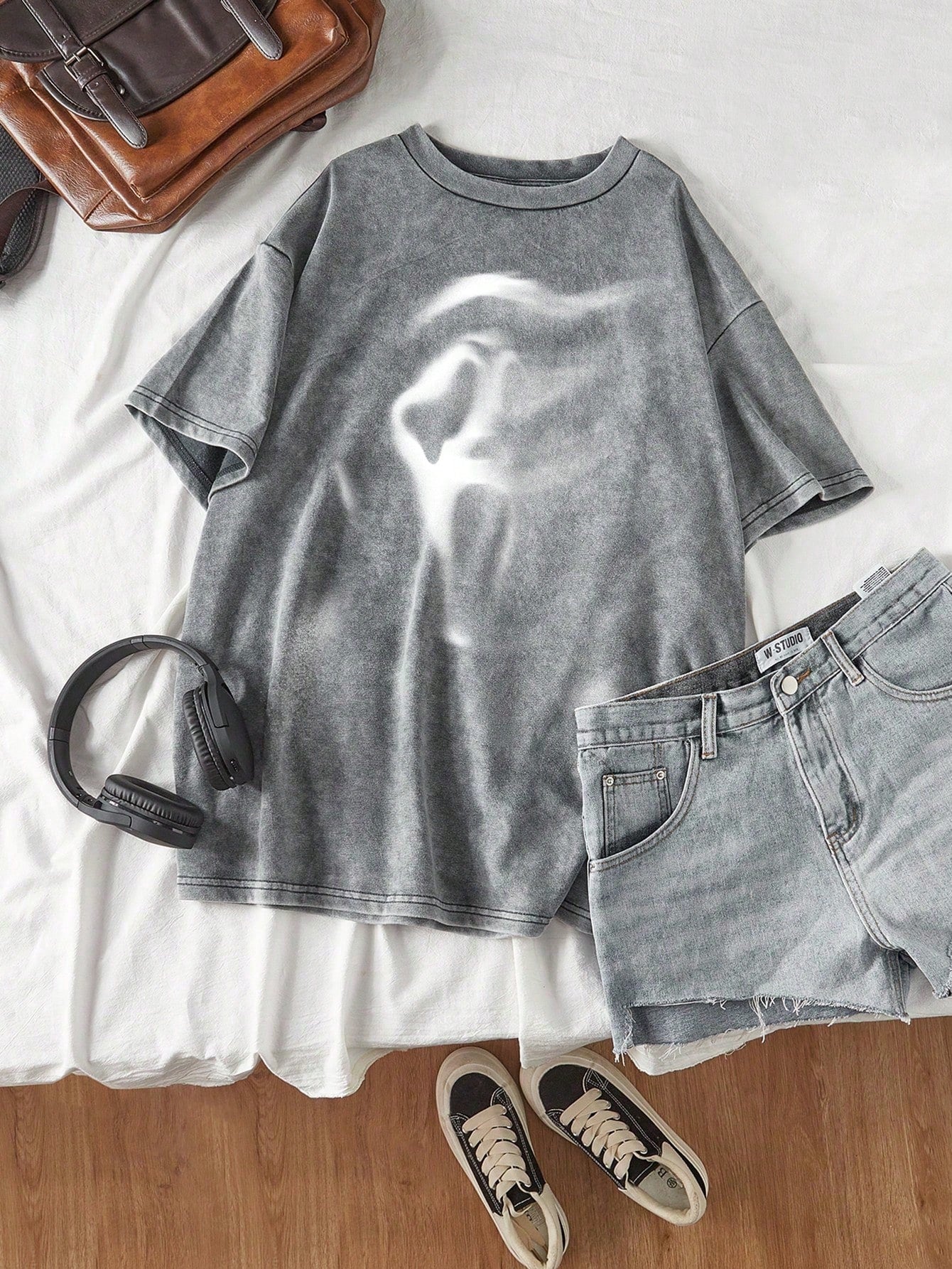 Plus Size Halloween Acid Washed Look Vintage Knitted Distressed Loose Fit Knit Screaming Skull Ghostface Pattern Cartoon Pattern Short Sleeve T-Shirt