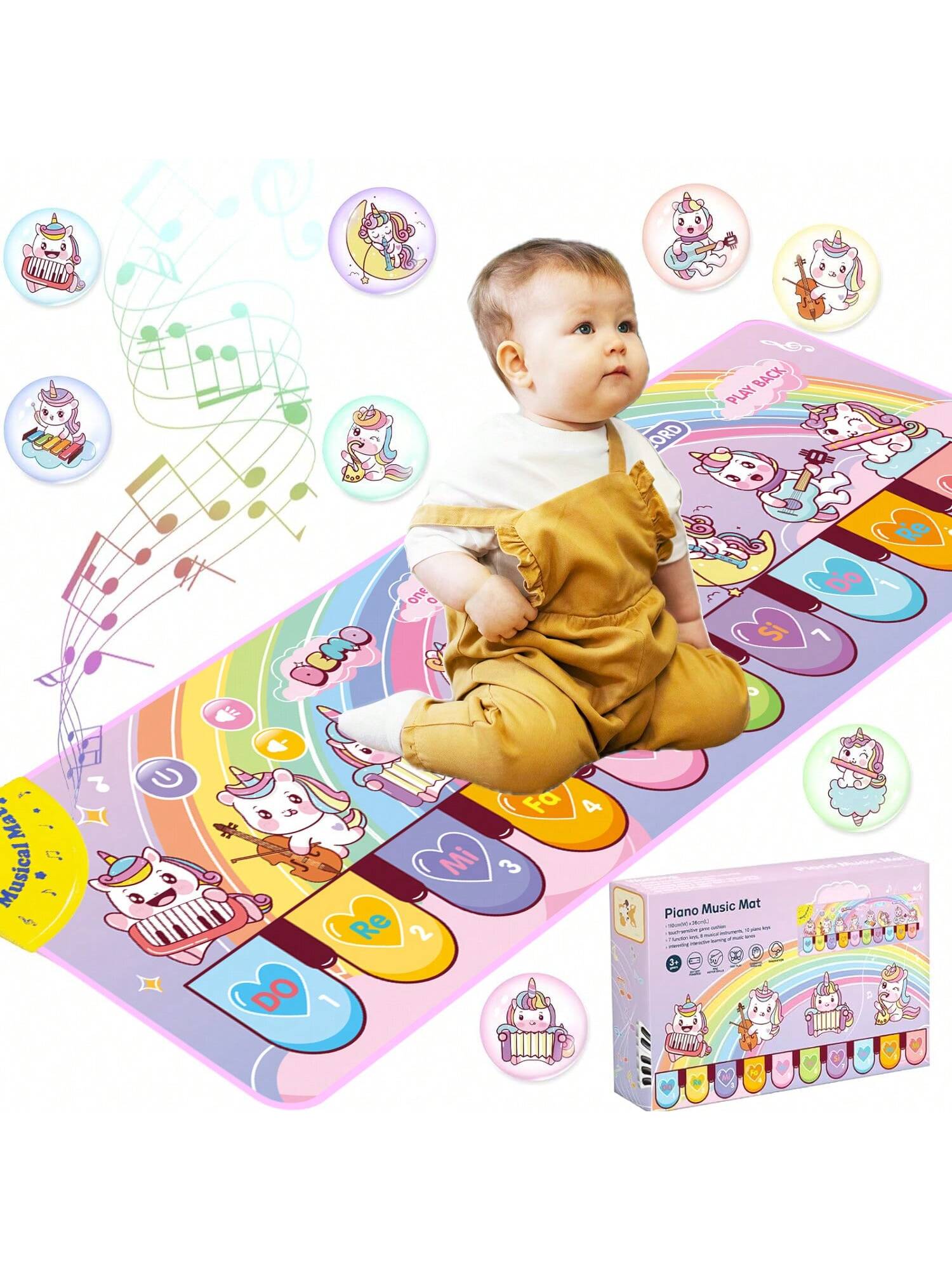 Baby Music Learning Toys, Floor Piano Play Mat, Suitable For Toddlers, With Musical Instruments Cards Music Sounds Early Education Touch Keyboard Blanket, Suitable For Baby Boys Girls