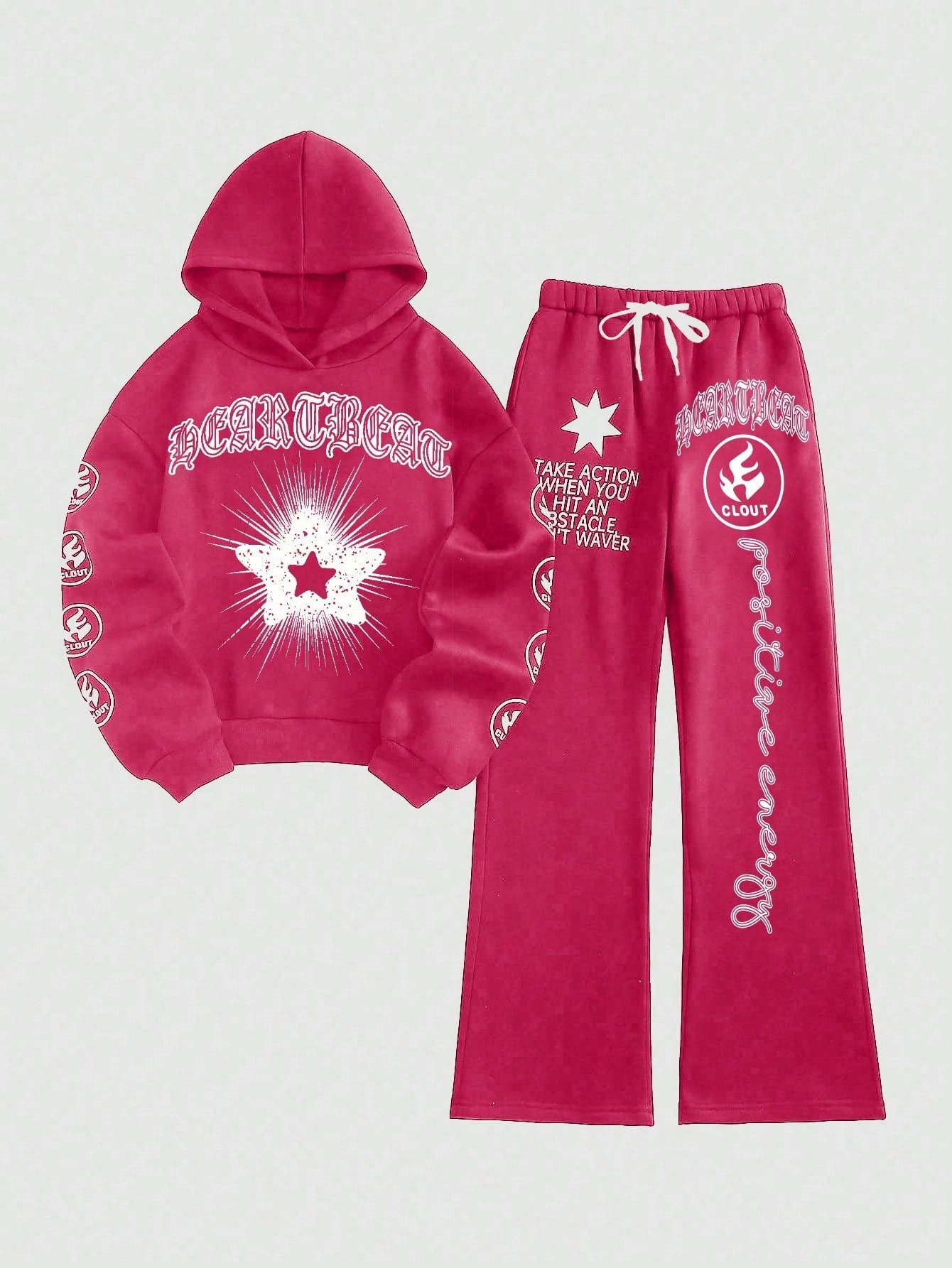 Coolane Letter And Star Printed Long Sleeve Hoodie And Drawstring Pants 2 Piece Set