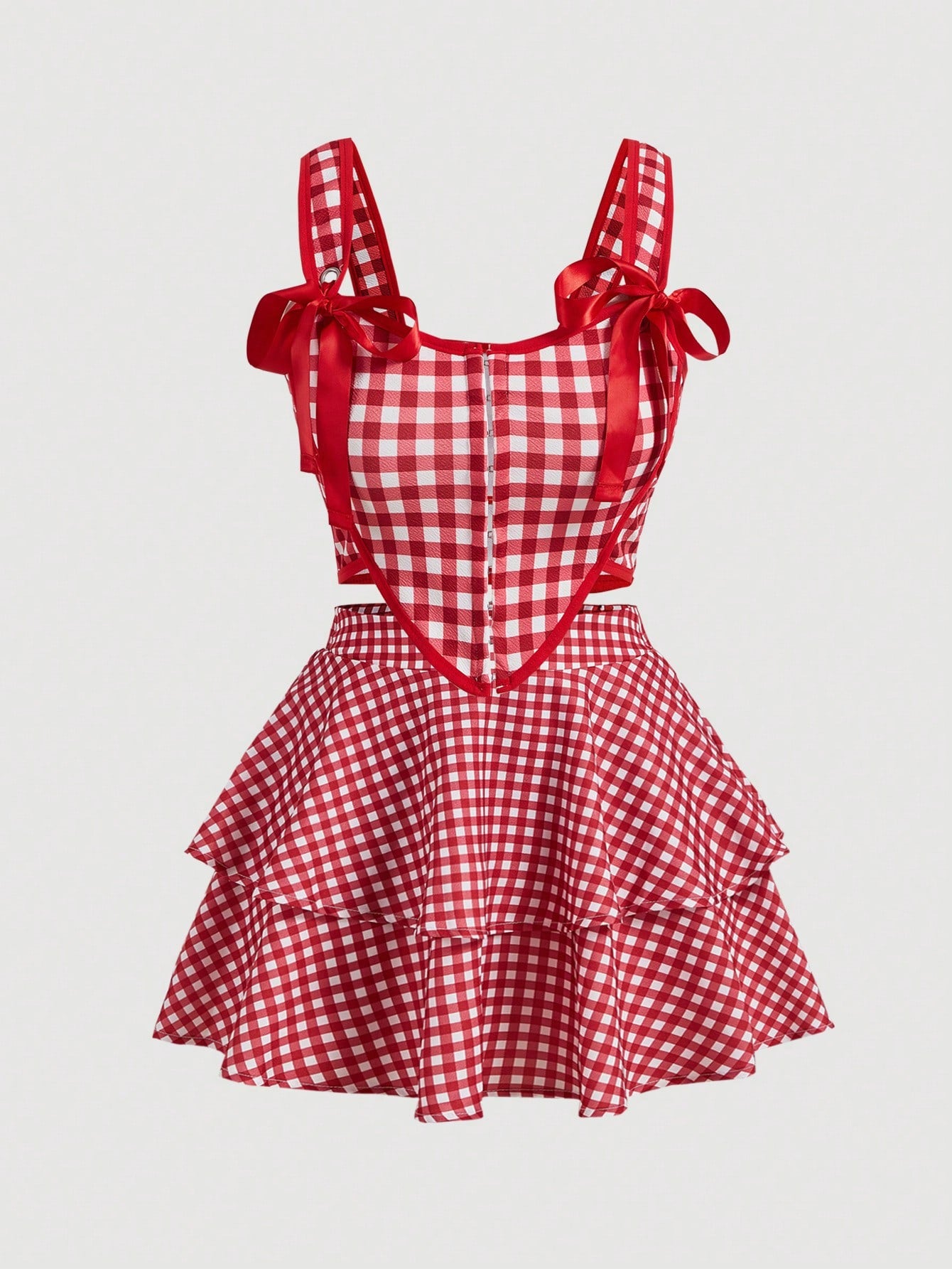 Bowknot Camisole Top & Ditsy Floral Skirt Set With Ruffled Hem, 2pcs