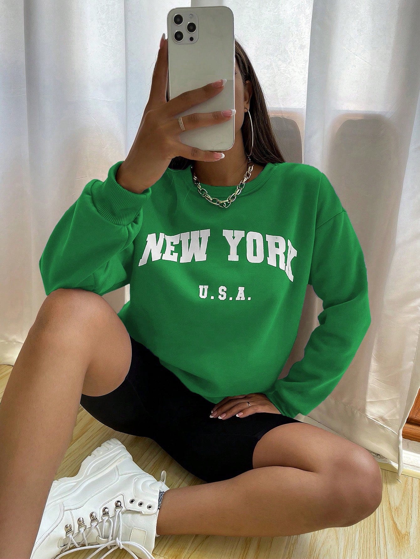 Crew Neck Long Sleeve Letter Graphic Sweatshirt, Casual Everyday Wear