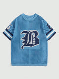 Men Letter Pattern Striped Trim Sweater, School