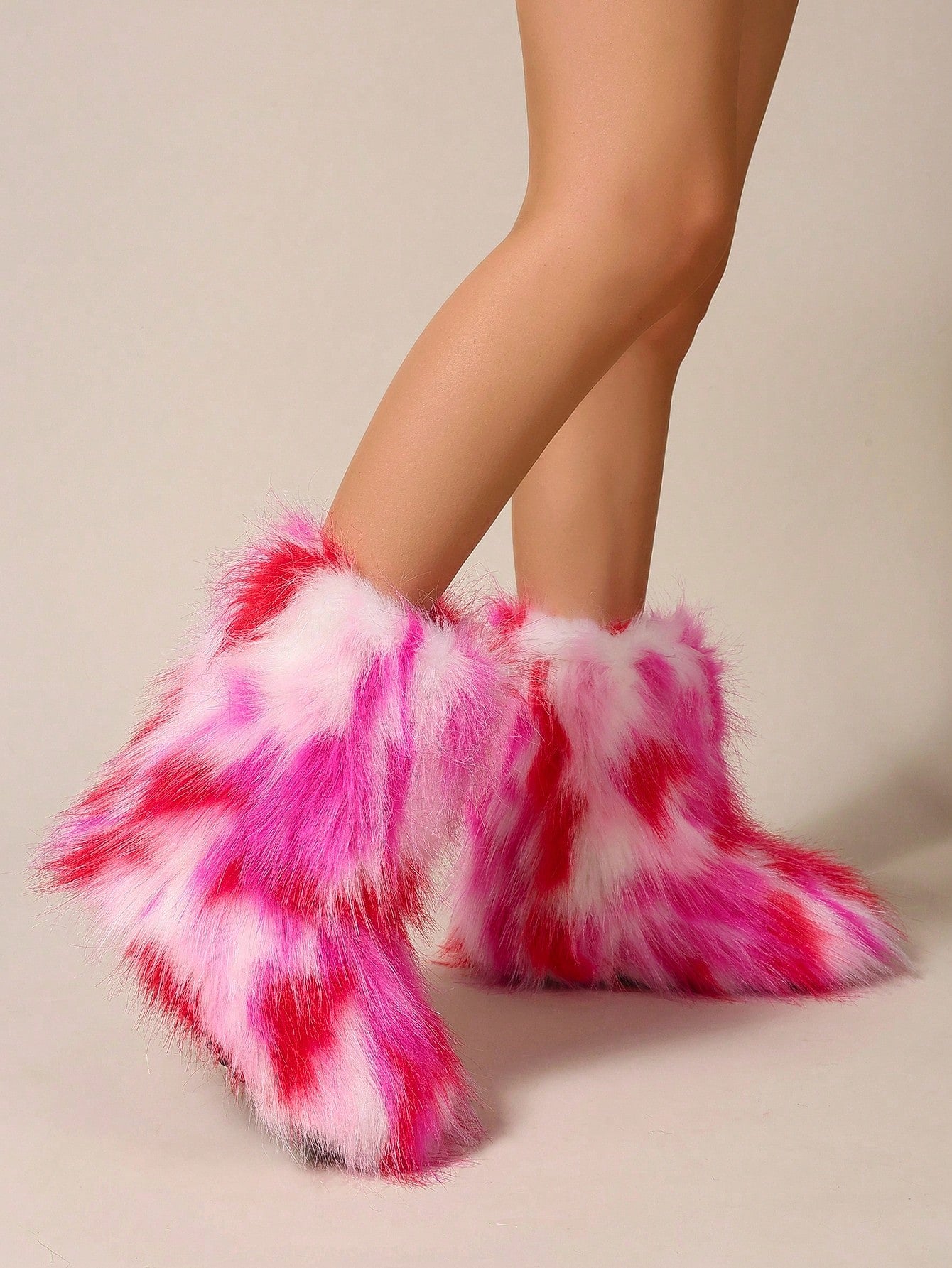 Women Winter Boots, Faux Fox Fur Flat Snow Boots, Mint Green Fuzzy Boots