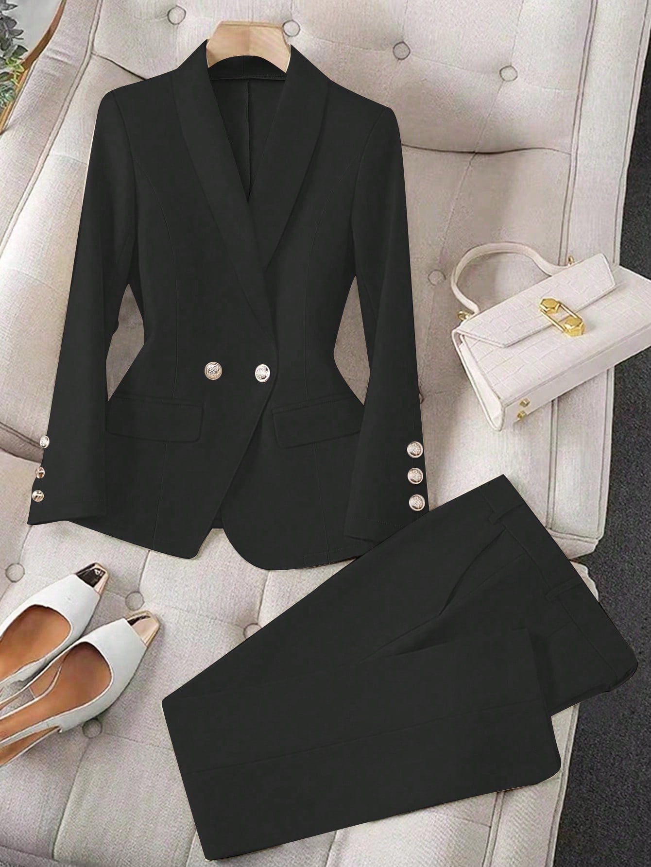 Apricot Long Sleeve Lapel Lady Suit Set