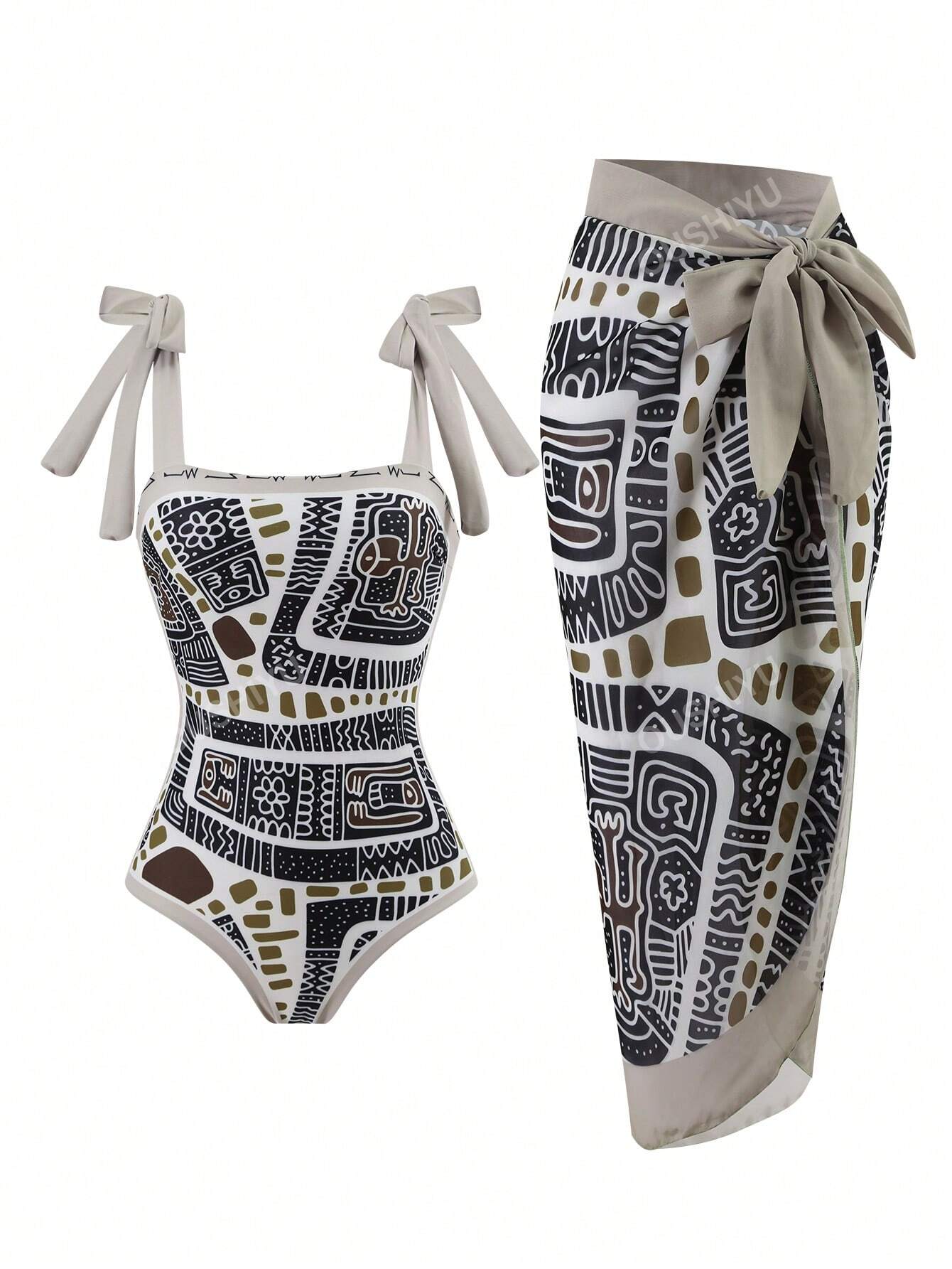 Vintage-Inspired Conservative One-Piece Swimwear For Beach, Spa & Resort With Tummy Control - European & American Style, Skirted Bottom (One Size Fits Most)