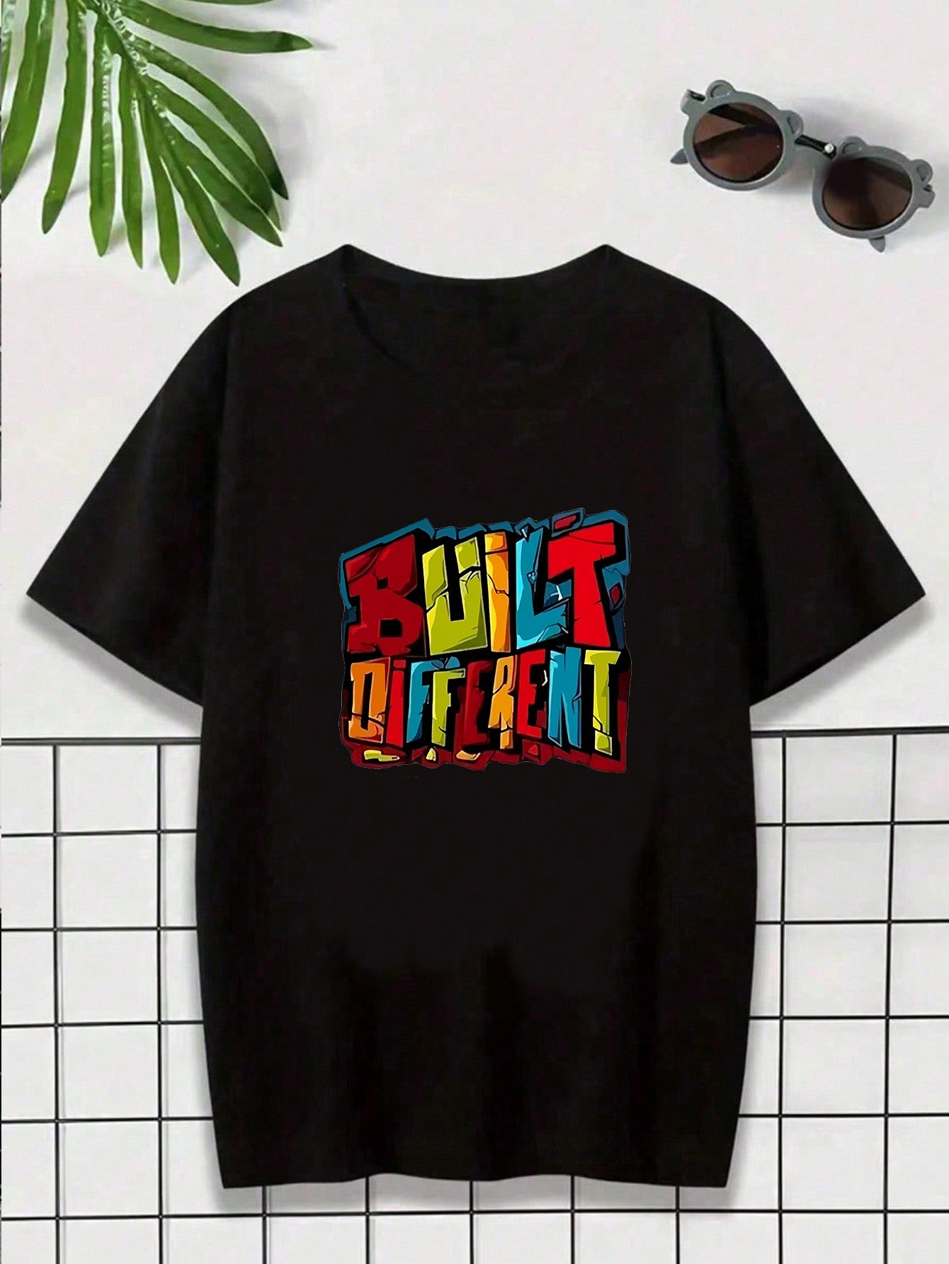 Tween Boy 2024 Summer New Contrast Letter Round Neck Short Sleeve T-Shirt