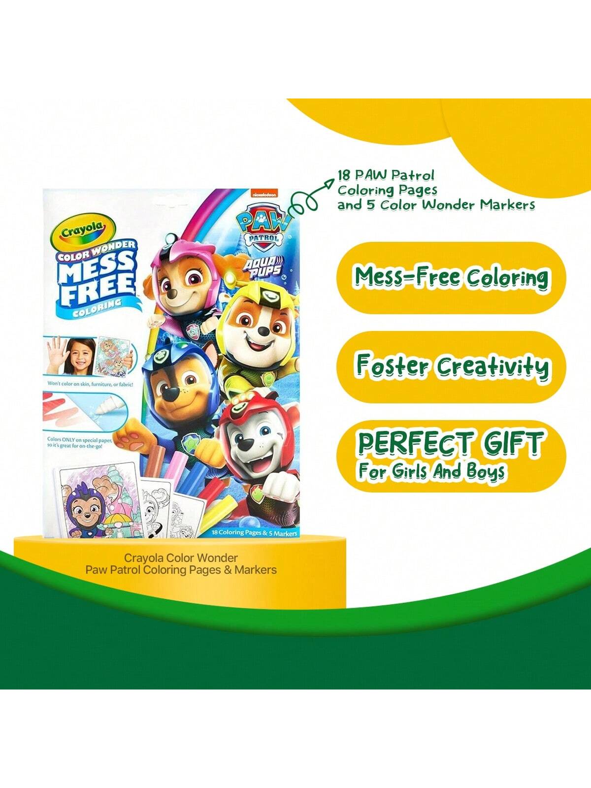 Crayola Color Wonder Paw Patrol Aqua Pups Coloring Set (20+ Pcs), 18 Color Wonder Pages, 5 Mess Free Markers, Toddler Coloring
