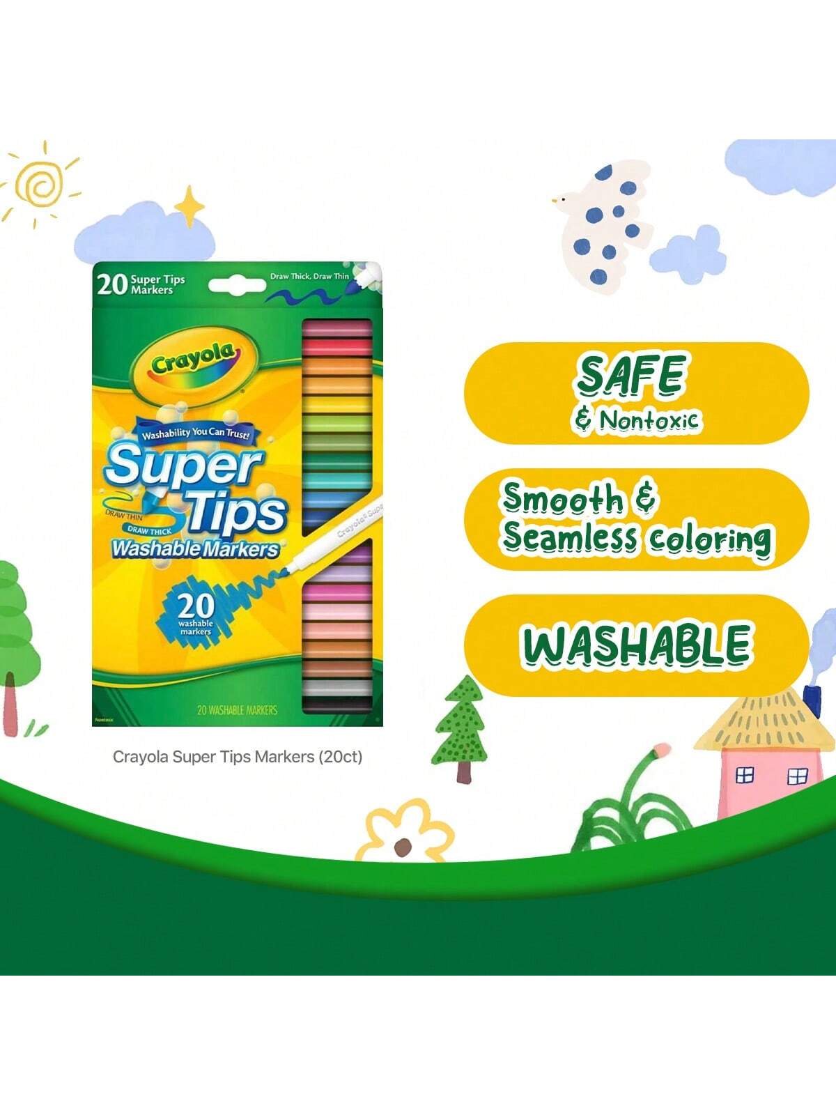 Crayola Super Tips Markers, Coloring Book Markers, 20 Count